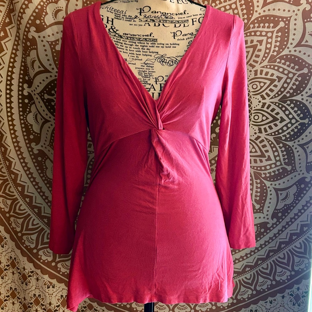 The Limited Pink Twist Front V-Neck Long Sleeve Top - Small
